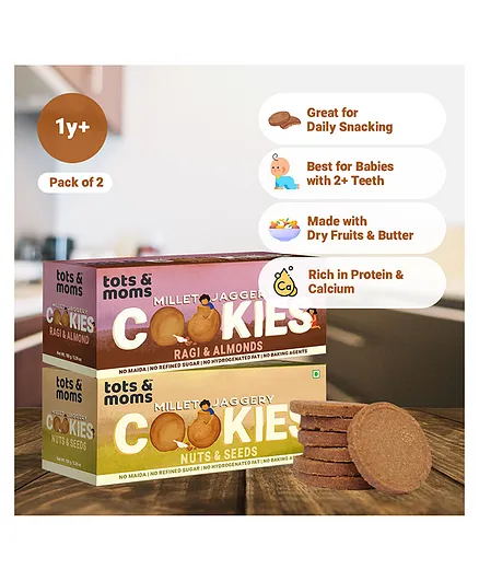 Tots & Moms Millet & Jaggery Cookies Ragi & Almonds Nuts & Seeds - 150 g Each