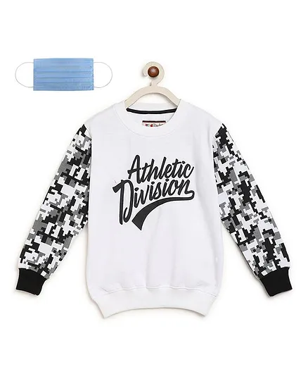 Li'L tomatoes Full Sleeves Text Print Sweatshirt With 3 Ply Mask - White