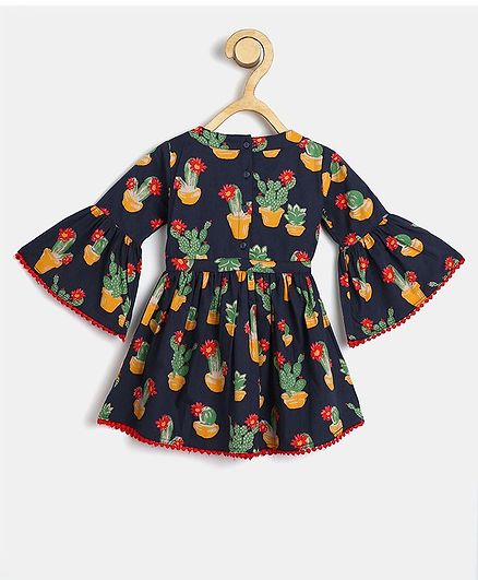 Bella Moda Full Bell Sleeves Fruit Print Dress - Blue