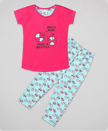 The Sandbox Clothing Co Cycle Print Short Sleeves Night Suit Set - Pink