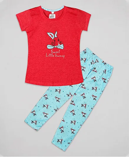 The Sandbox Clothing Co Short Sleeves Bunny Print Night Suit Set - Red