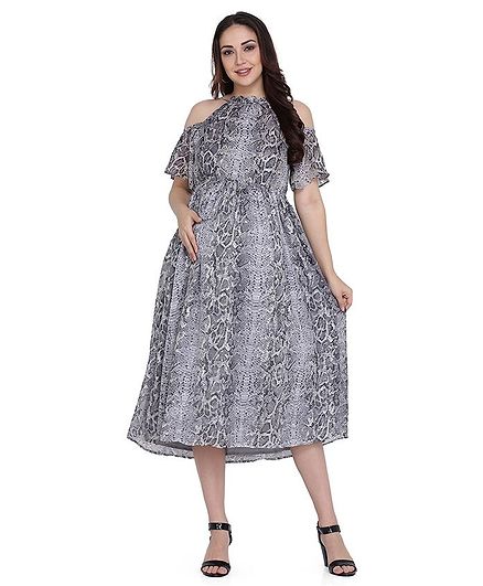 Preggear Half Sleeves Snakeskin Print Maternity Dress - Grey
