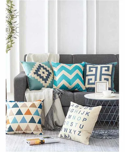 Elementary Fine Polyester Cushion Covers Abstract Theme Pack of 5 - Blue