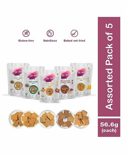 She Made Assorted Toast - Fig - Rosemary raisin - Date - Methi ajwain - Jeera ajwain - Pack of 5 - 56.6 gm Each - Gluten-free, Vegetrarian, Nutritious Diet, Healthy Snacks