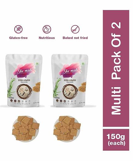 She Made Multi Jeera ajwain Crackers - Pack of 2 - 150 gm Each - Gluten-free, Vegan, Nutritious Diet, Healthy Snacks