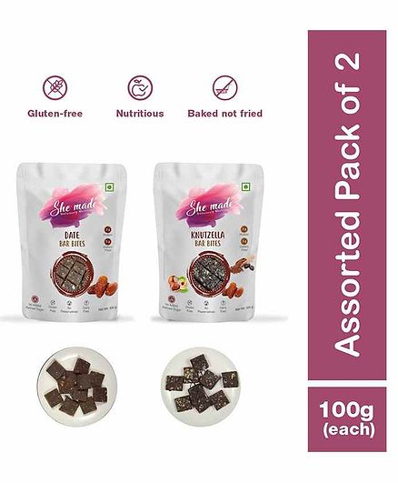 She Made Assorted Bar Bites - Knutzella - Date - Pack of 2 - 100gm Each - Gluten-free, Vegan, Nutritious Diet, Healthy Snacks