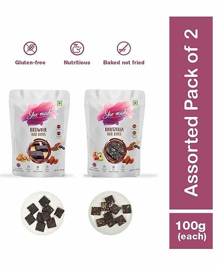 She Made Assorted Brownie & Knutzella Bar Bites - Pack of 2-100 grams each - Gluten-free, Vegan, Nutritious Diet, Healthy Snacks