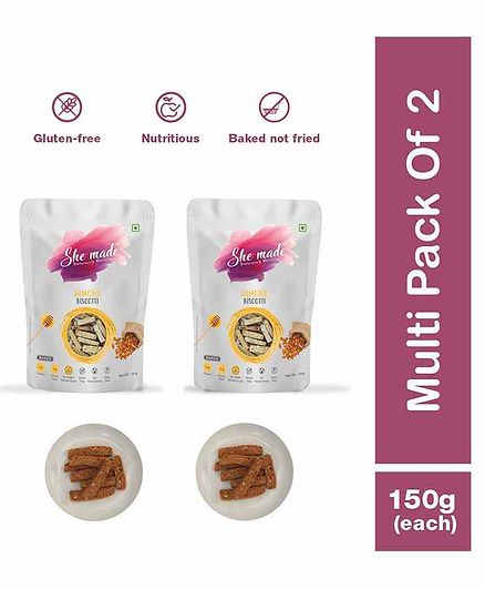 She Made Multi Almond Biscotti - Pack of 2 - 150 gms Each- Gluten-free, Vegetarian, Nutritious Diet, Healthy Snacks