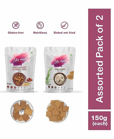 She Made Assorted Toast pack - Date - Jeera ajwain - Pack of 2 - 150 gm Each - Gluten-free, Vegan, Nutritious Diet, Healthy Snacks