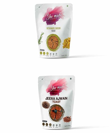 She Made Rosemary Raisin and Jeera Ajwain Toast Pack of 2 - 150 gm Each - Gluten-free, Vegan, Nutritious Diet, Healthy Snacks