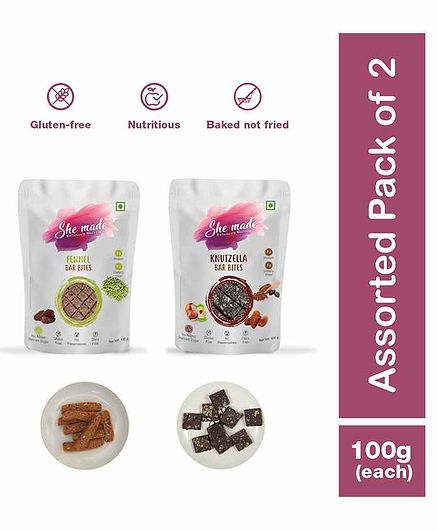 She Made Fennel and Knutzella Bar Bites Combo of 2 - 100 gm Each - Gluten-free, Vegan, Nutritious Diet, Healthy Snacks