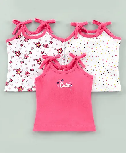 Babyhug Sleeveless Tie Knot Slips Pack of 3 - Pink White