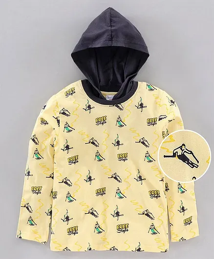 Taeko Full Sleeves Hooded T-Shirt Ice Skating Print - Yellow