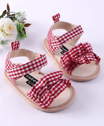 Cute Walk by Babyhug Checked Booties - Red