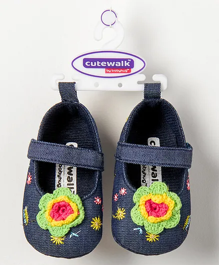 Cute Walk by Babyhug Booties Floral Applique - Navy Blue