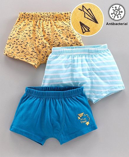 Babyoye Cotton Blend Printed Antibacterial Trunk Pack of 3 - Yellow Blue