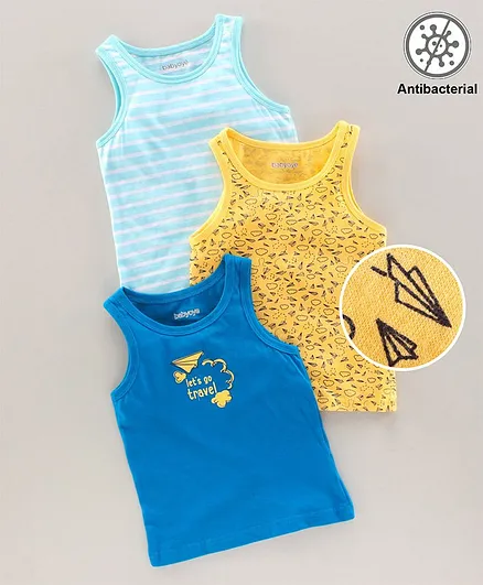 Babyoye Sleeveless Cotton Vest Cloud Print Pack of 3 - Blue