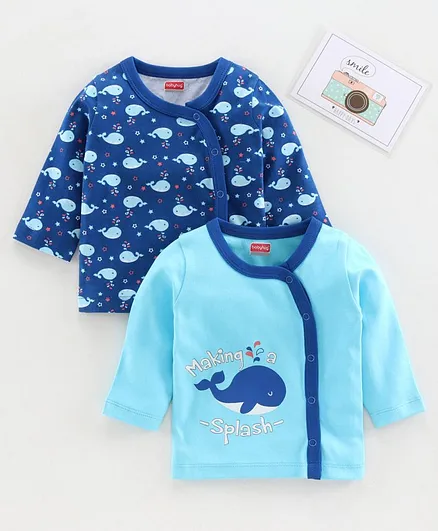 Babyhug 100% Cotton Full Sleeves Vests Whale Print - Blue