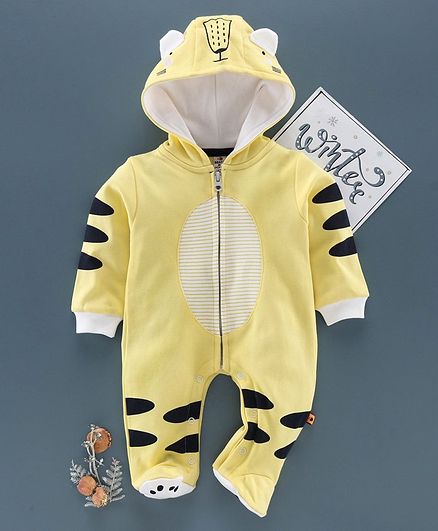 Brats And Dolls Full Sleeves Footed Romper Tiger Print - Yellow
