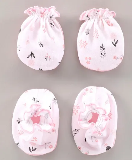 Ben Benny Mittens and Booties Floral Print - Pink