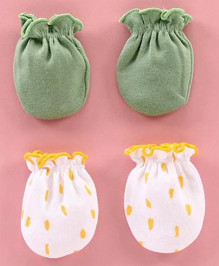 Ben Benny Cap printed & Solid Mittens - Green Yellow