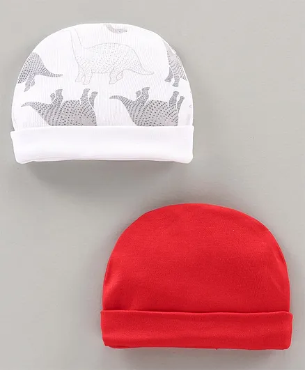 Ben Benny Solid & Printed Round Cap Red White Pack of 2 - Diameter 8 cm