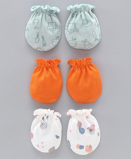 Ben Benny Cotton Mittens Pack of 3 - Orange White Blue