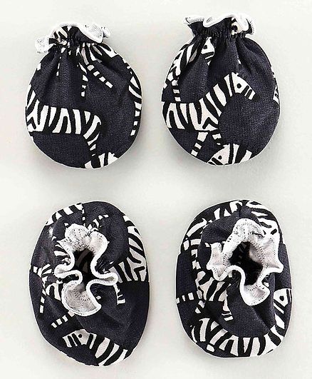 Ben Benny Fleece Winter Mittens & Booties Zebra Print - Black