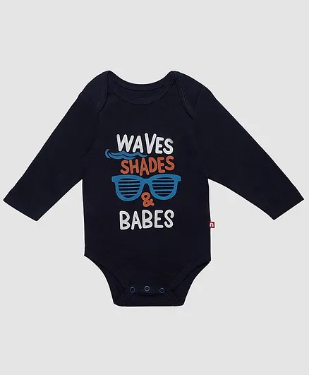 Nino Bambino 100% Organic Cotton Full Sleeves Waves Shades & Babes Print Onesie - Blue