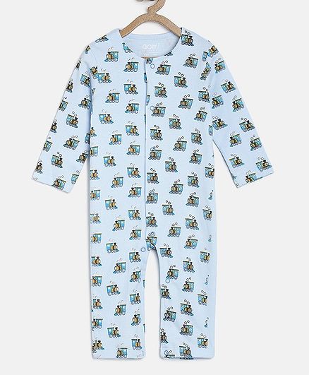 Aomi Full Sleeved Train Print Romper - Blue