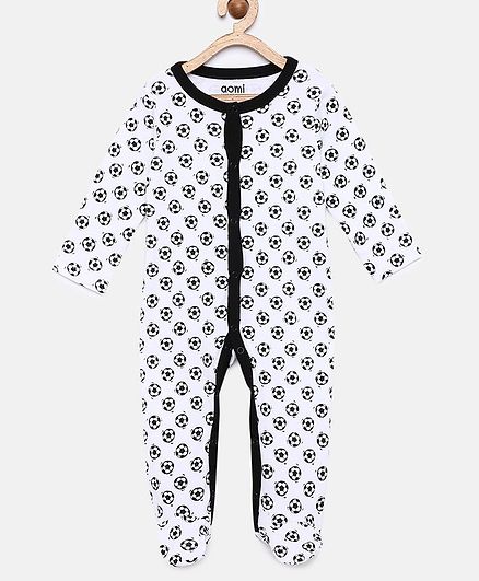 Aomi Basic Full Sleeves Ball Print Sleepsuits - Black & White