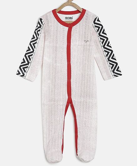 Aomi Basic Full Sleeves Printed Sleepsuits - Off White