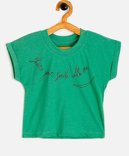Aomi Short Sleeves Text Print Top - Green