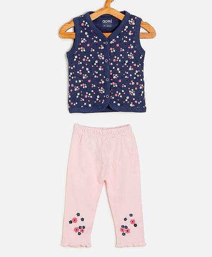 Aomi Sleeveless Flower Print Top With Leggings - Blue Pink
