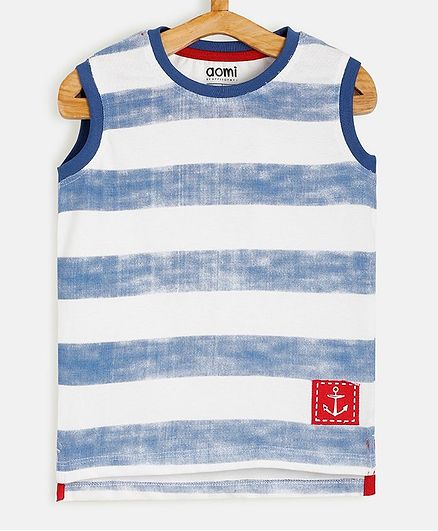 Aomi Sleeveless Striped T-Shirt - Blue & white