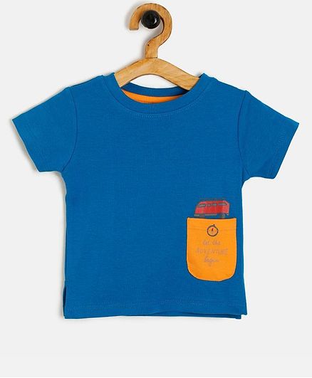 Aomi Pocket Half Sleeves Contrast Pocket Tee - Blue