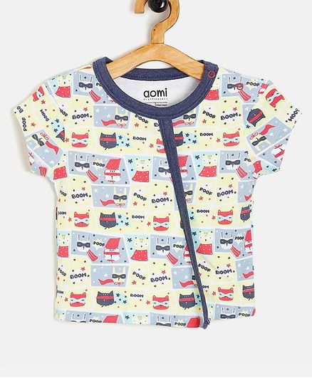 Aomi Cat Printed Short Sleeves Tee - Multicolour
