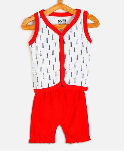 Aomi Printed Sleeveless Vest With Shorts - Red