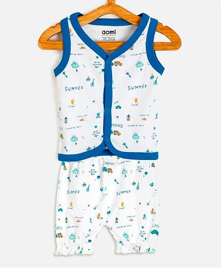 Aomi Car Printed Sleeveless Vest With Shorts - Blue