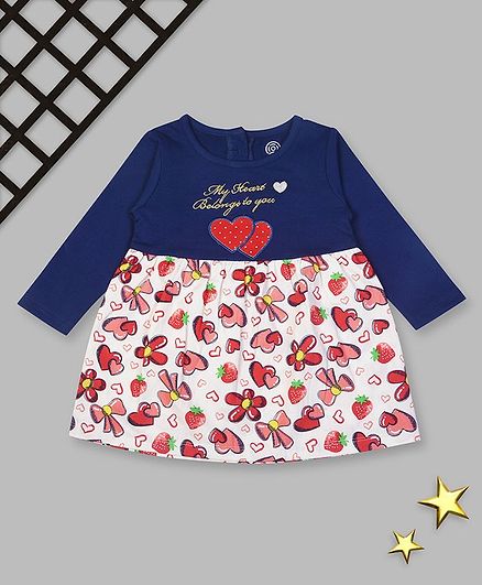 Tambourine Full Sleeves Flower Printed Dress - Navy Blue