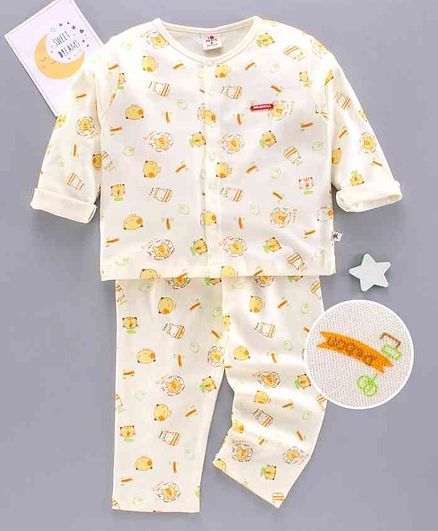 Brats and Dolls Full Sleeves Night Suit Animal Print - Yellow