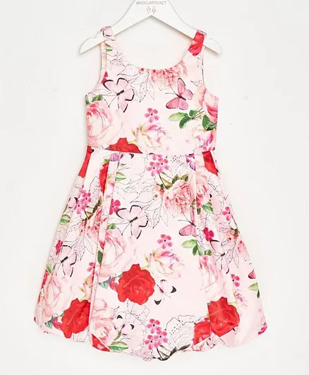 Angel & Rocket Sleeveless Butterfly & Flower Print Dress - Pink