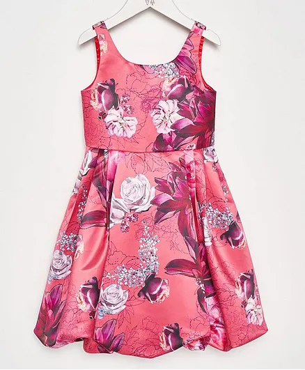 Angel & Rocket Sleeveless Rose Flower Print Dress - Dark Pink