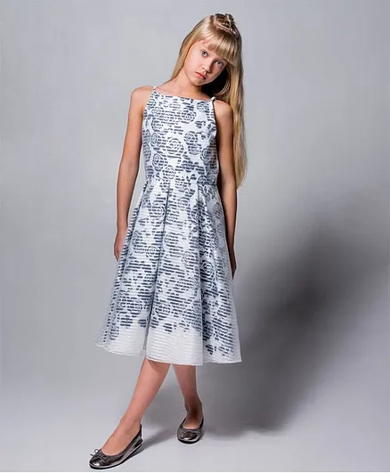 Angel & Rocket Sleeveless Rose Flower Print Dress - Blue