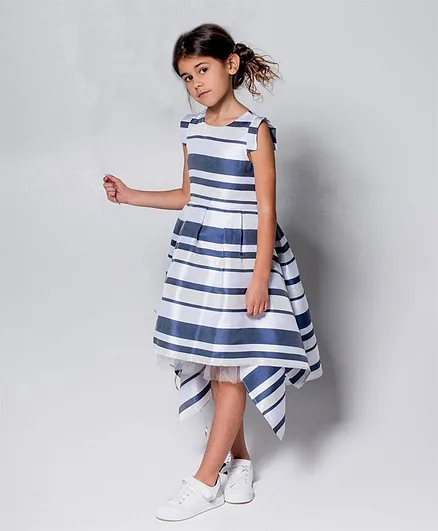 Angel & Rocket Cap Sleeves Striped High Low Dress - Blue