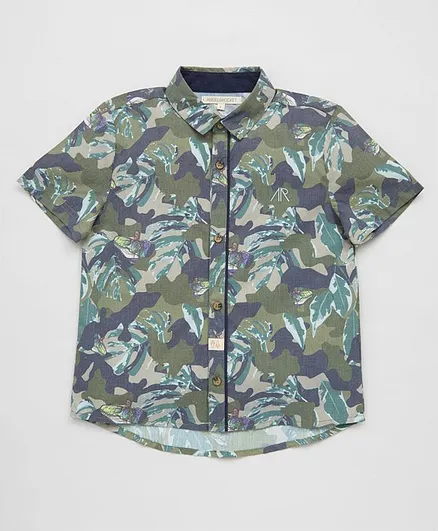 Angel & Rocket Half Sleeves Camouflage Print Shirt - Green