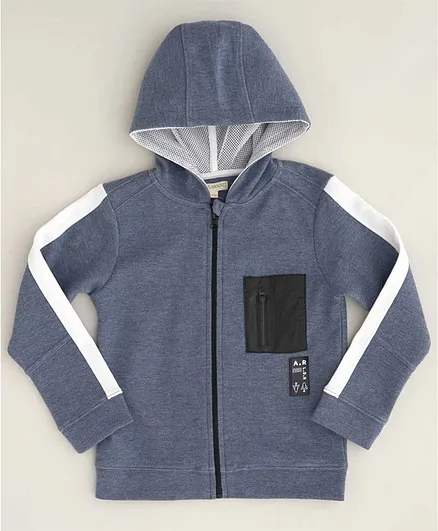 Angel & Rocket Full Sleeves Solid Pocket Detailing Hooded Jacket - Blue