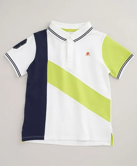 Angel & Rocket Half Sleeves Colour Block Pattern Tee - White