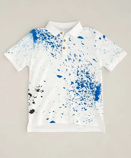 Angel & Rocket Half Sleeves Printed Polo Tee - White
