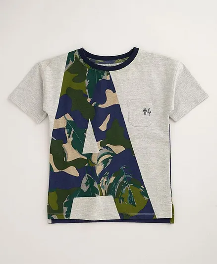 Angel & Rocket Half Sleeves Camouflage Printed Tee - Light Grey
